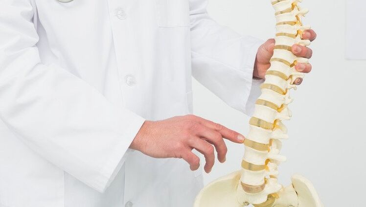 doctor demonstrates the process of development of osteochondrosis